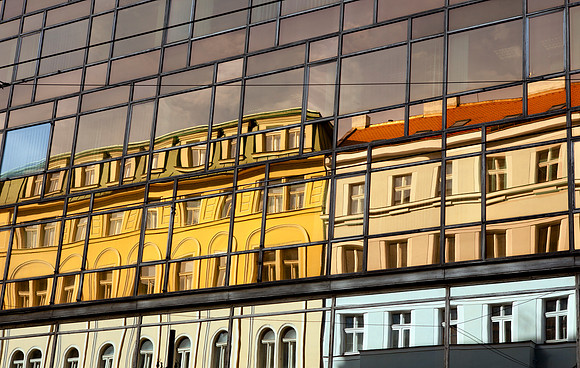 Reflections Showing Old Architecture In New